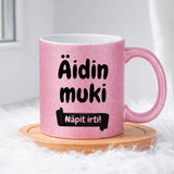 Äidin muki - Näpit irti (0367) | Glittermuki 330ml