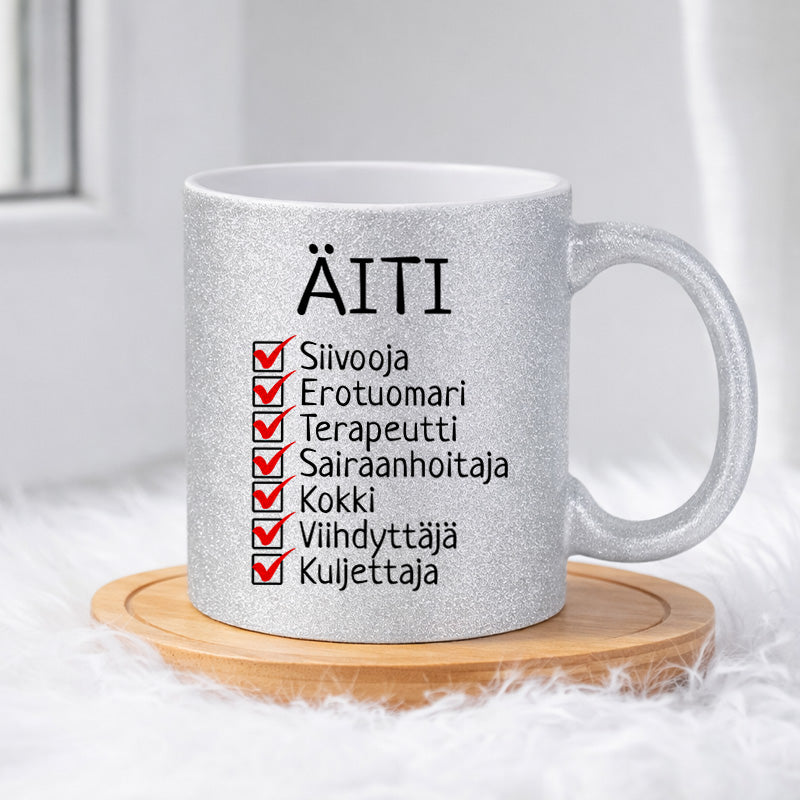 Äidistä on moneksi (0207) | Glittermuki 330ml