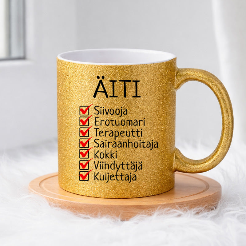 Äidistä on moneksi (0207) | Glittermuki 330ml