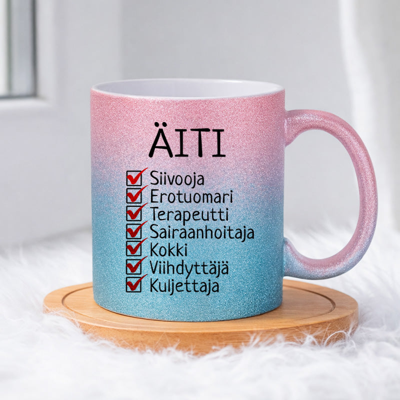 Äidistä on moneksi (0207) | Glittermuki 330ml