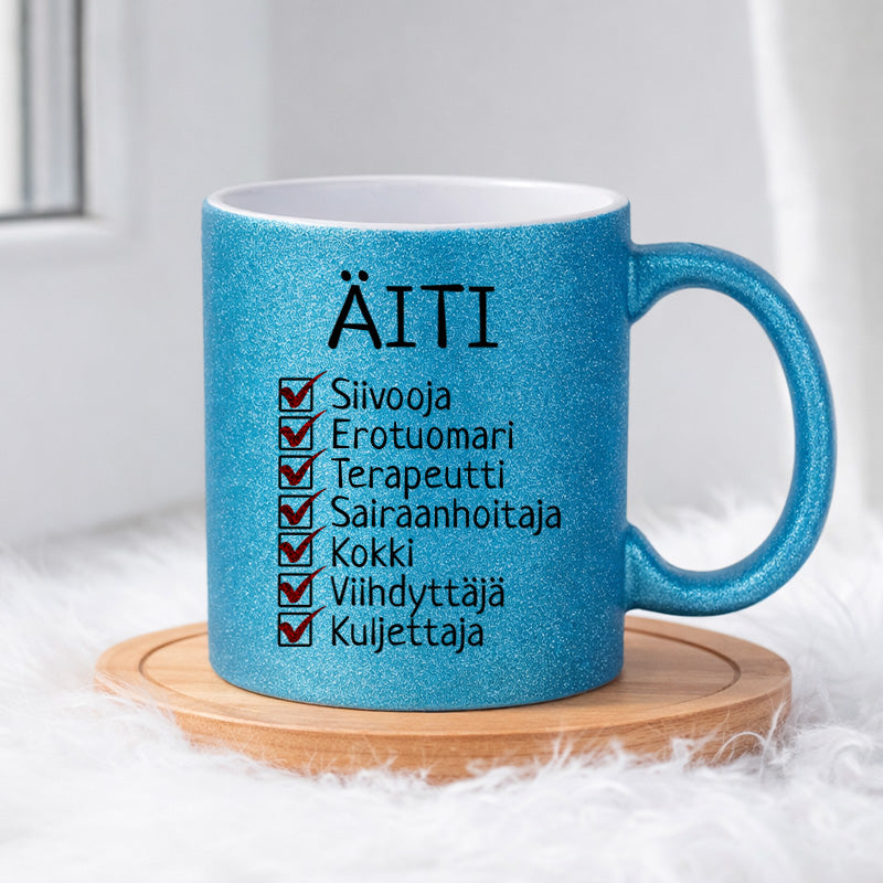 Äidistä on moneksi (0207) | Glittermuki 330ml