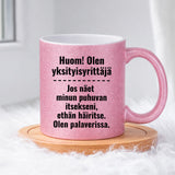 Huom! Olen yksityisyrittäjä (0234) | Glittermuki 330ml