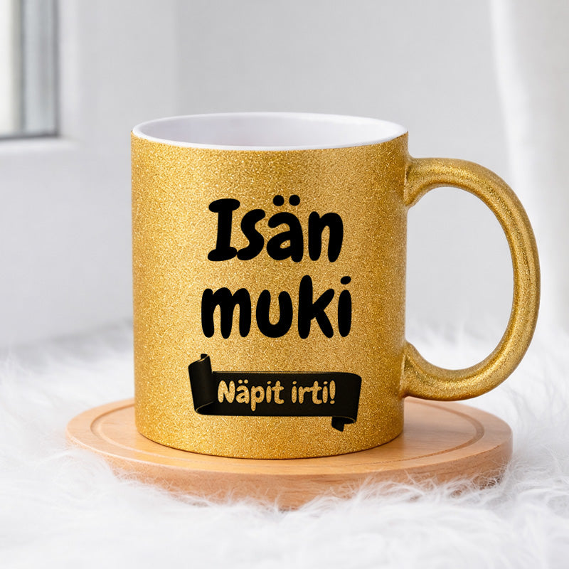 Isän muki - Näpit irti (0370) | Glittermuki 330ml