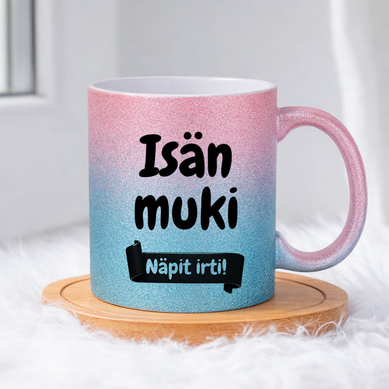 Isän muki - Näpit irti (0370) | Glittermuki 330ml
