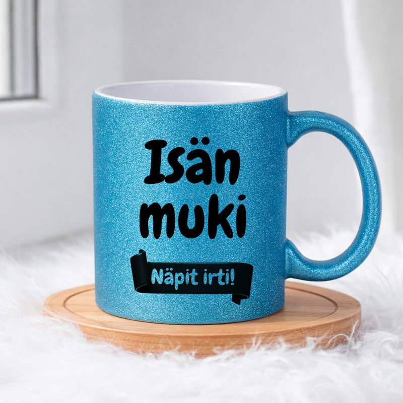 Isän muki - Näpit irti (0370) | Glittermuki 330ml