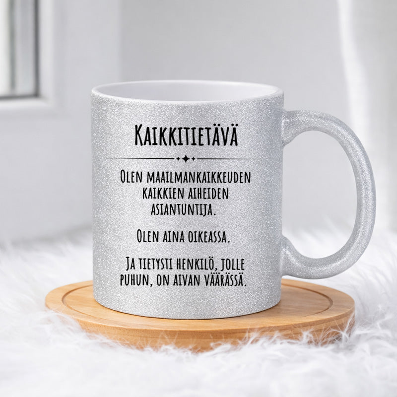 Kaikkitietävä (0355) | Glittermuki 330ml