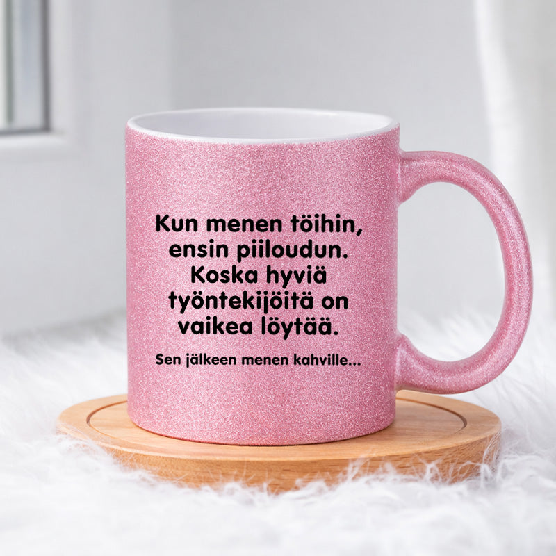 Kun menen töihin (0037) | Glittermuki 330ml