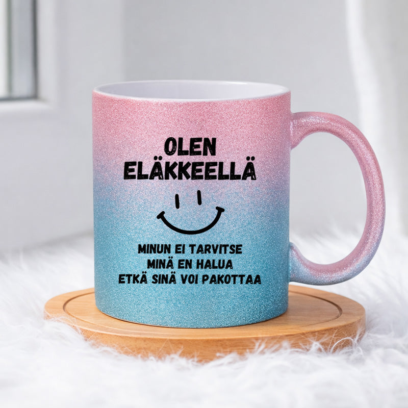 Olen eläkkeellä (0501) | Glittermuki 330ml