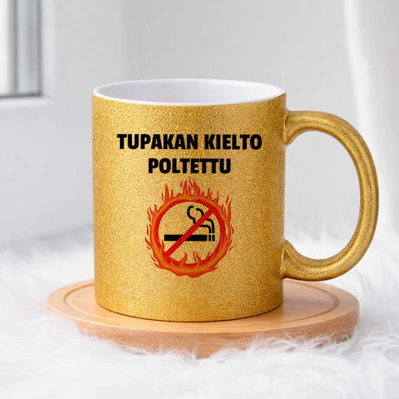 Tupakan kielto poltettu (0383) | Glittermuki 330ml