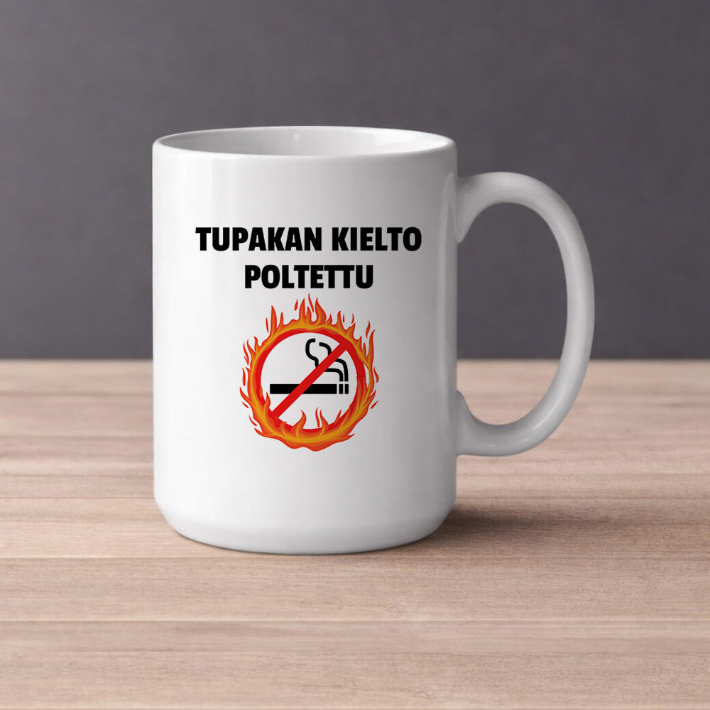 Tupakan kielto poltettu (0383) | Kahvikuppi 440ml