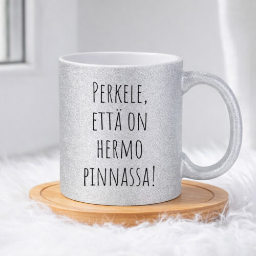 Perkele että on hermo pinnassa (0130) | Glittermuki 330ml - Image 4