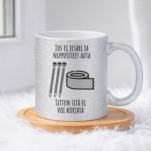 Jos ei jesari ja nippusiteet auta (0248) | Glittermuki 330ml - Image 3