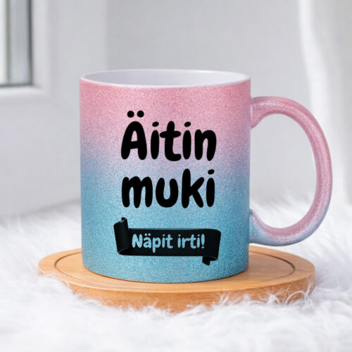 Äitin muki - Näpit irti (0368) | Glittermuki 330ml - Image 5