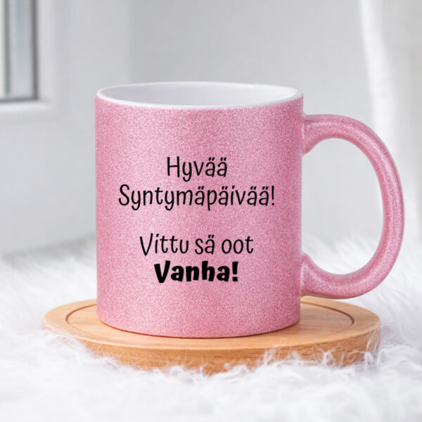Hyvää syntymäpäivää (0141) Pinkki Glitter muki