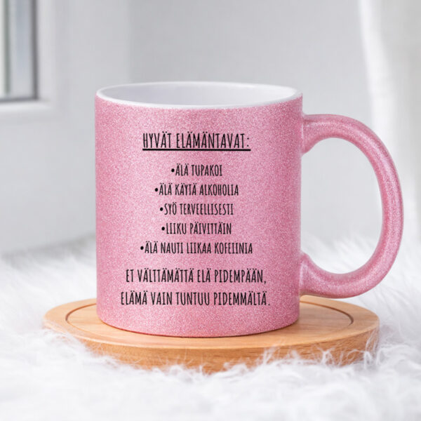 Hyvät elämäntavat (0240) Pinkki Glitter muki