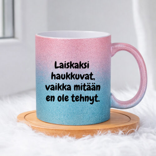 Laiskaksi haukkuvat (0093) | Glittermuki 330ml - Image 5