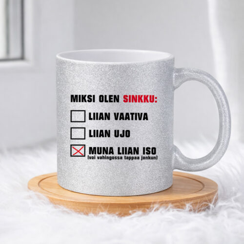 Miksi olen sinkku (0056) | Glittermuki 330ml - Image 3