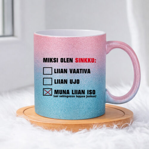 Miksi olen sinkku (0056) | Glittermuki 330ml - Image 5
