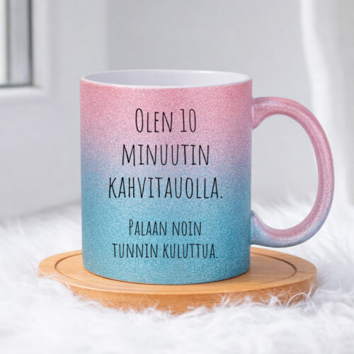 Olen 10 minuutin kahvitauolla (0178) | Glittermuki 330ml - Image 4