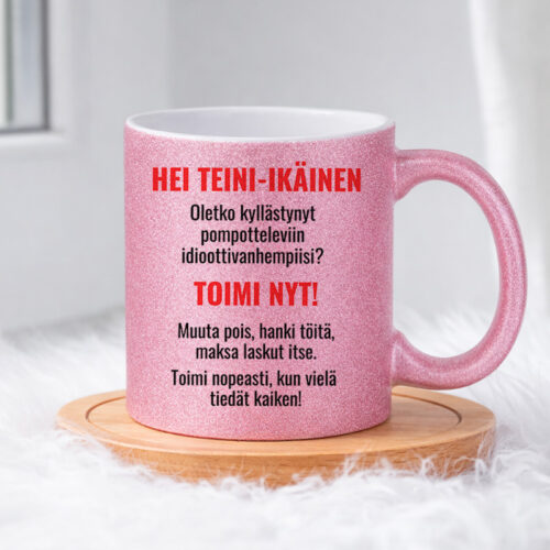 Oletko kyllästynyt idioottivanhempiisi (0177) | Glittermuki 330ml