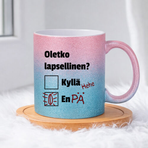 Oletko lapsellinen Kyllä - En (0260) | Glittermuki 330ml - Image 5