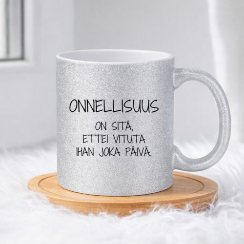 Onnellisuus on sitä, ettei vituta ihan joka päivä (0293) | Glittermuki 330ml - Image 3