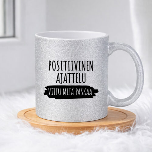 Positiivinen ajattelu - Vittu mitä paskaa (0408) | Glittermuki 330ml - Image 3