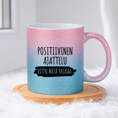 Positiivinen ajattelu - Vittu mitä paskaa (0408) | Glittermuki 330ml - Image 5