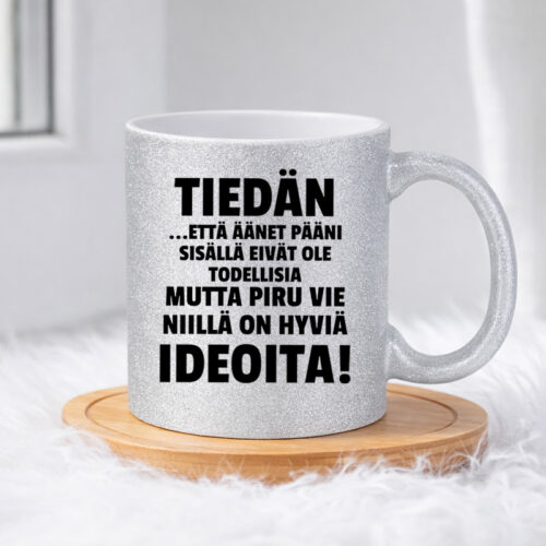 Tiedän että äänet pääni sisällä (0378) | Glittermuki 330ml - Image 3