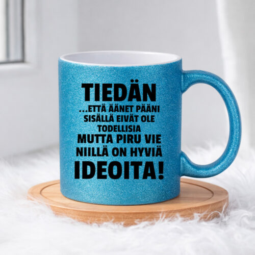 Tiedän että äänet pääni sisällä (0378) | Glittermuki 330ml - Image 4