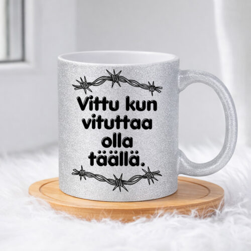 Vituttaa olla täällä (0009) | Glittermuki 330ml - Image 3