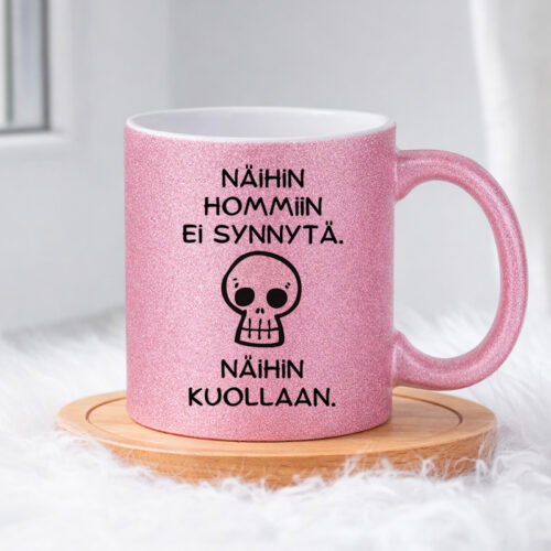 Näihin hommiin ei synnytä – Pääkallo (0316) | Glittermuki 330ml